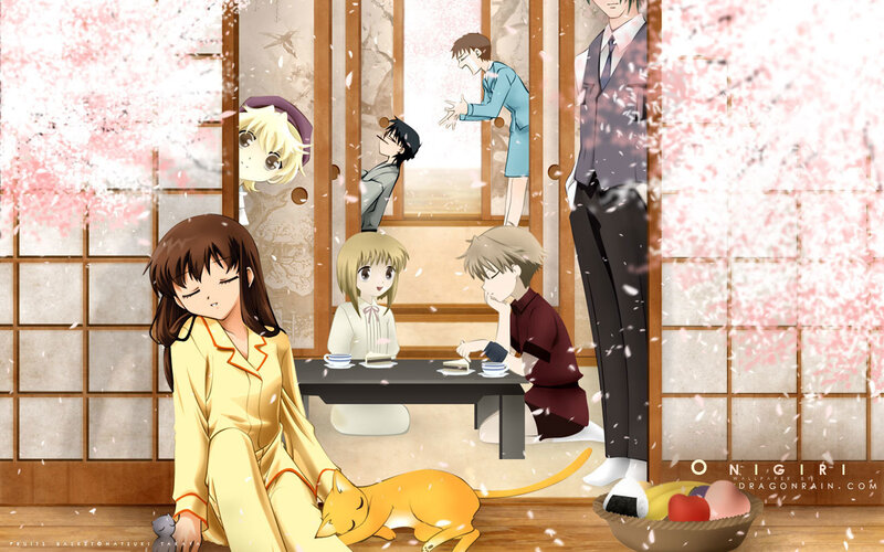 Anime characters in a cherry blossom room
