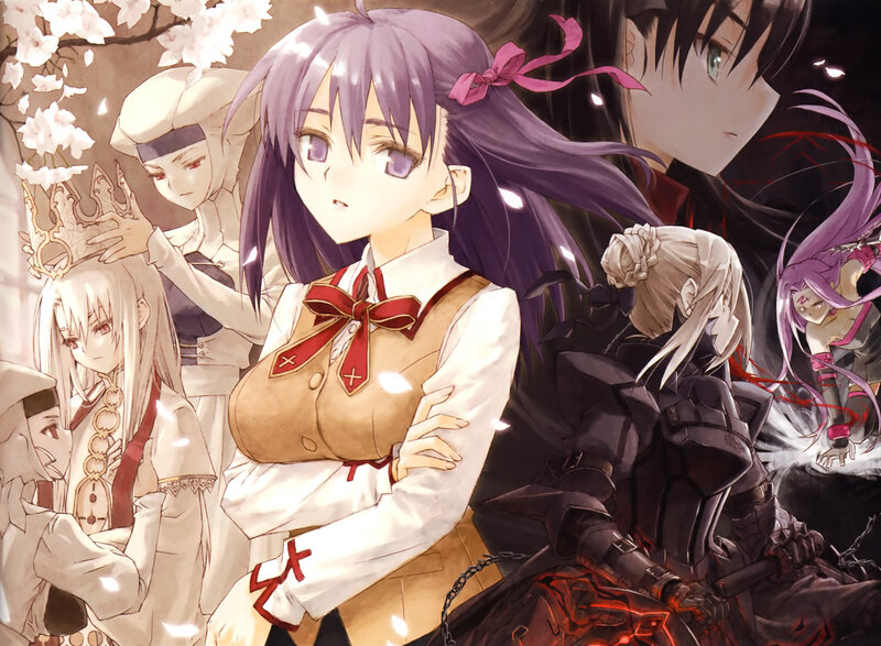 Anime characters in a cherry blossom scene