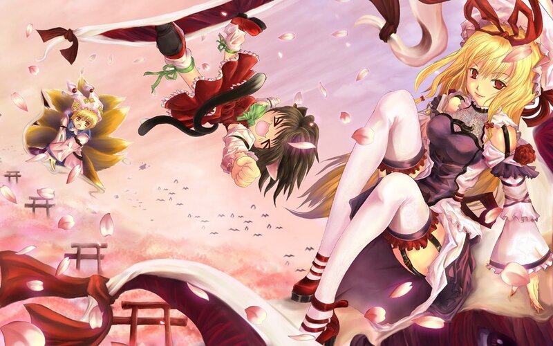 Anime characters in a cherry blossom scene