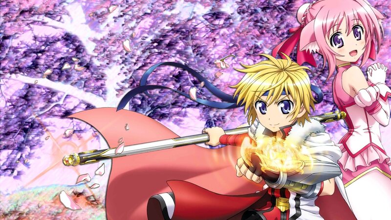 Anime characters in a cherry blossom scene
