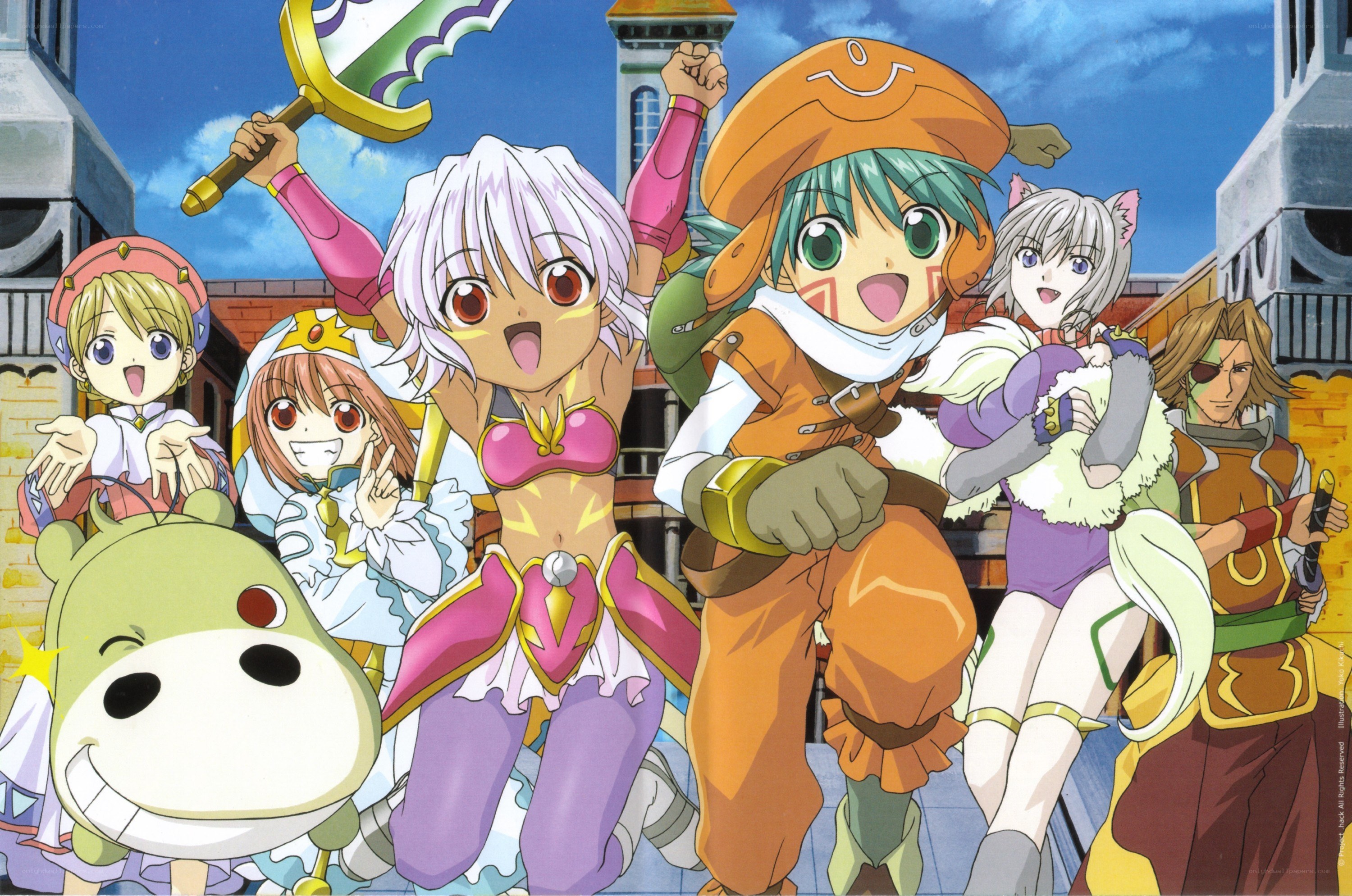 anime characters in a city