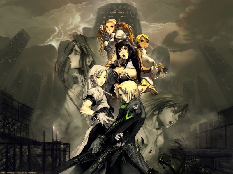 anime characters in a city