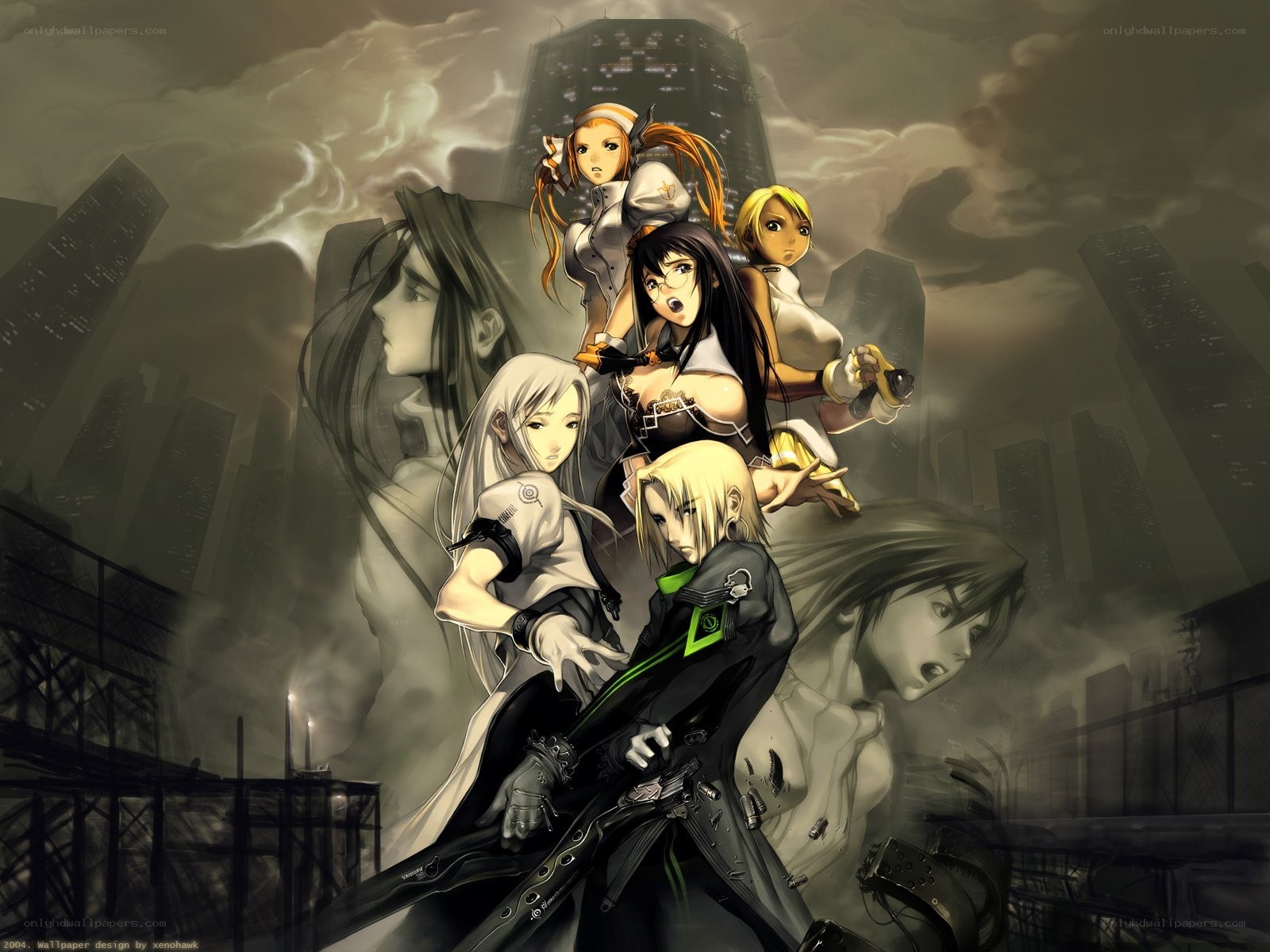 anime characters in a city