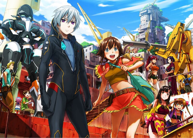 Anime characters in a city scene