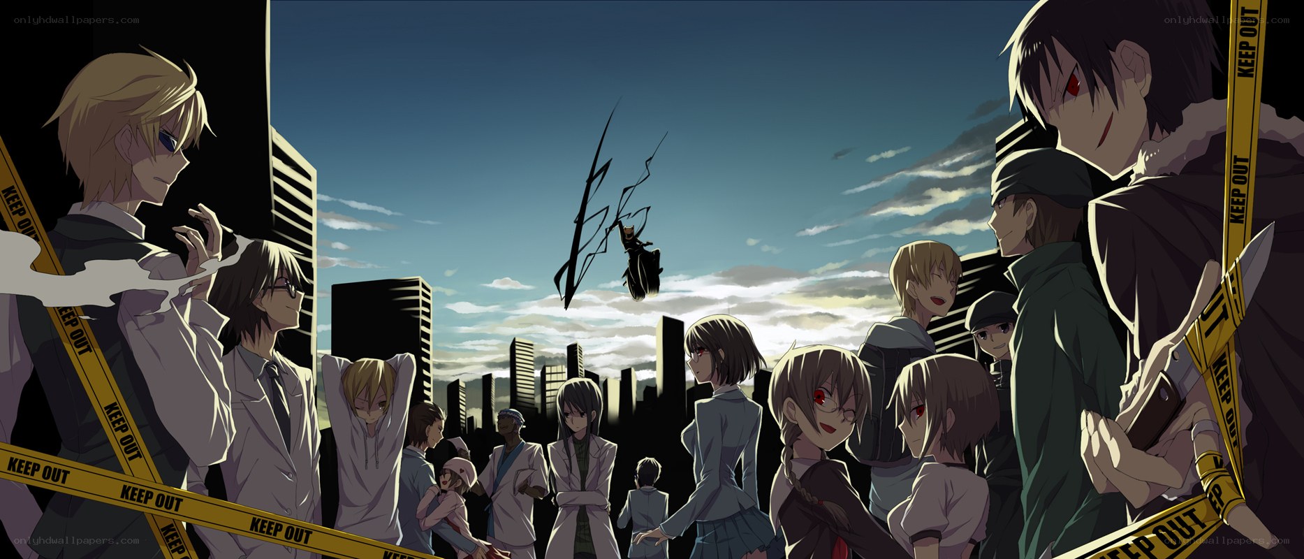 Anime characters in a city scene