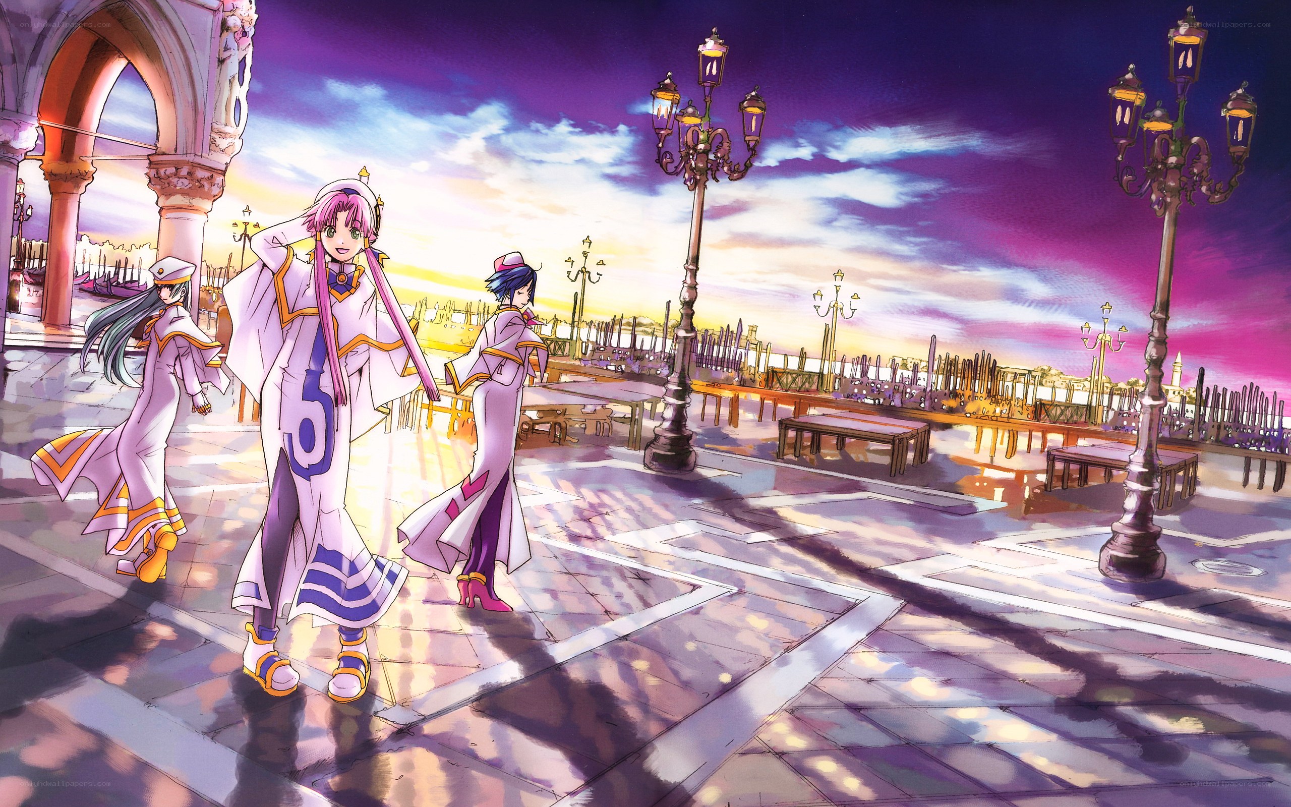 anime characters in a city square