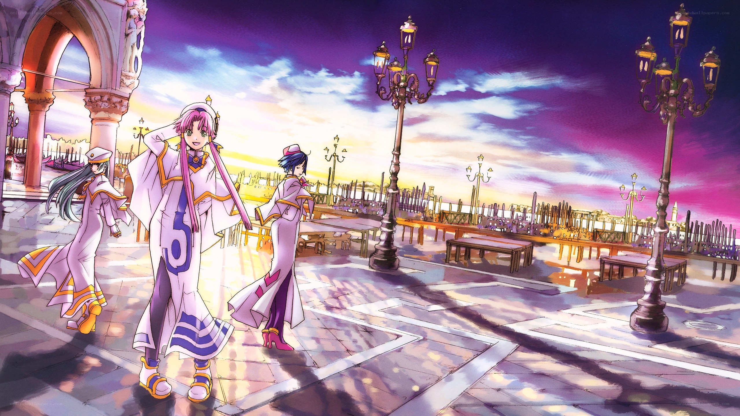 anime characters in a city square
