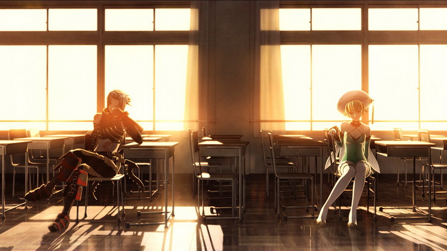 Anime characters in a classroom