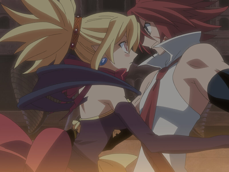Anime characters in a close embrace