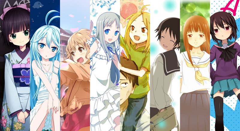 Anime Characters in a Collage — Blue, Cheerful