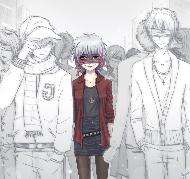 anime characters in a crowd