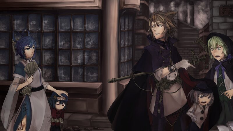 anime characters in a dark alley