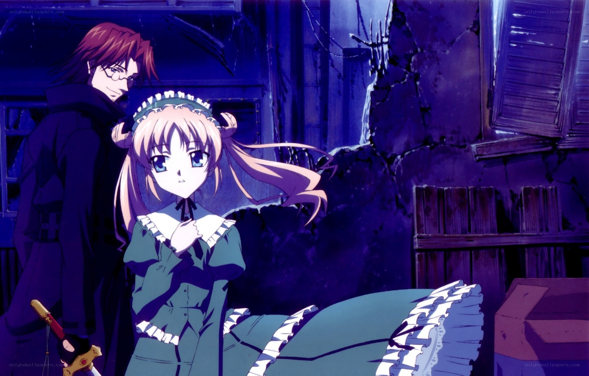 Anime characters in a dark alley