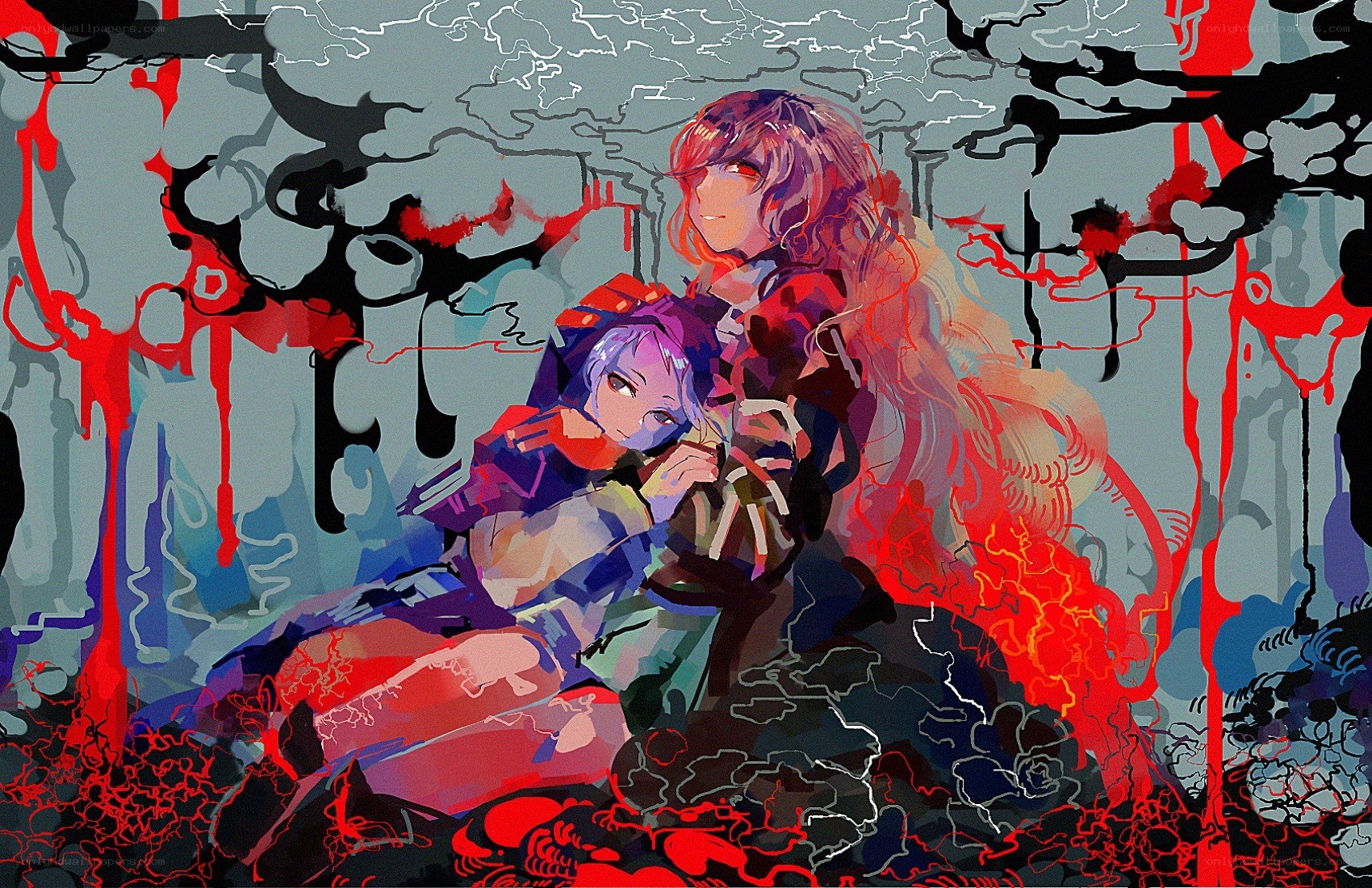 anime characters in a dark forest