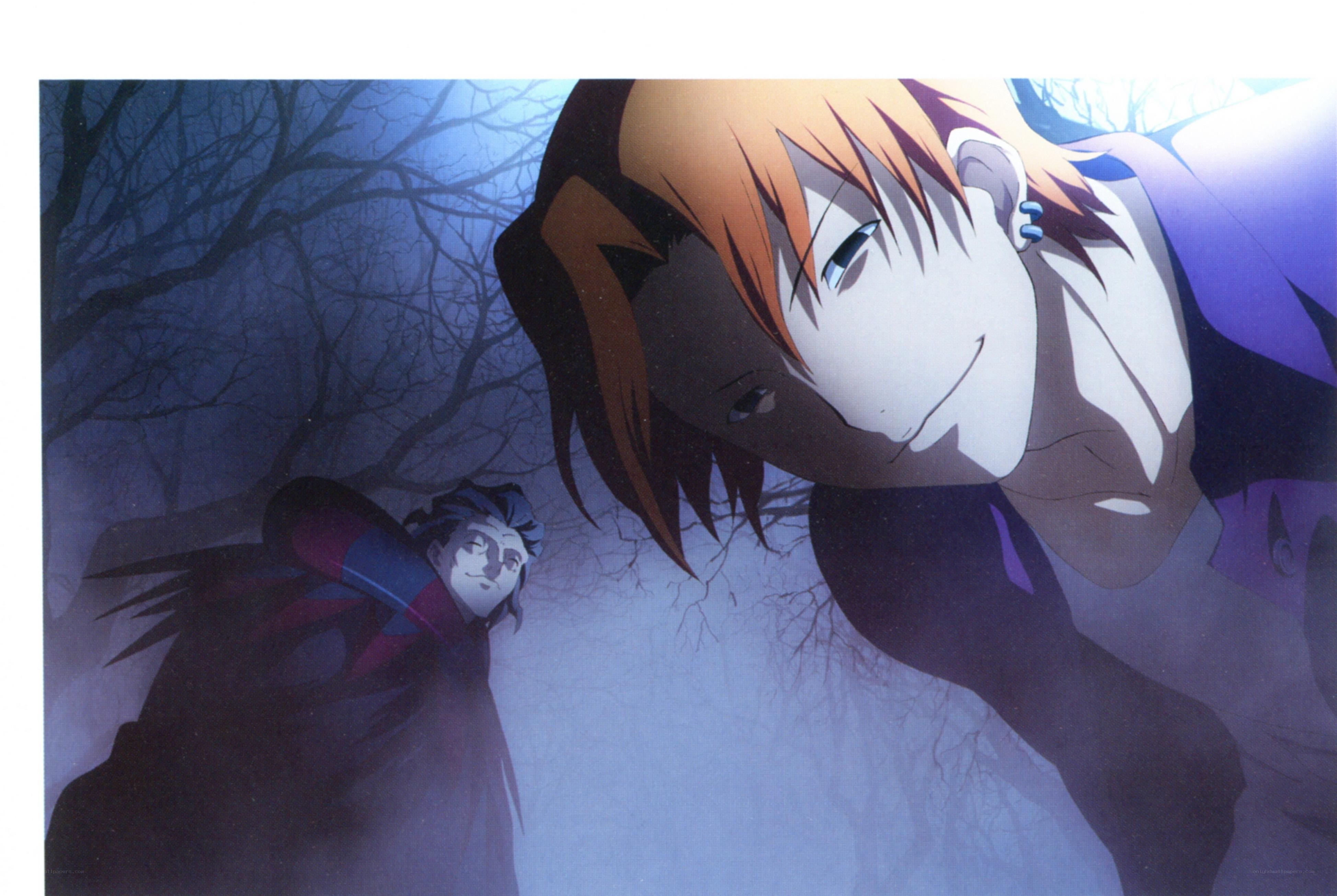 Anime characters in a dark forest