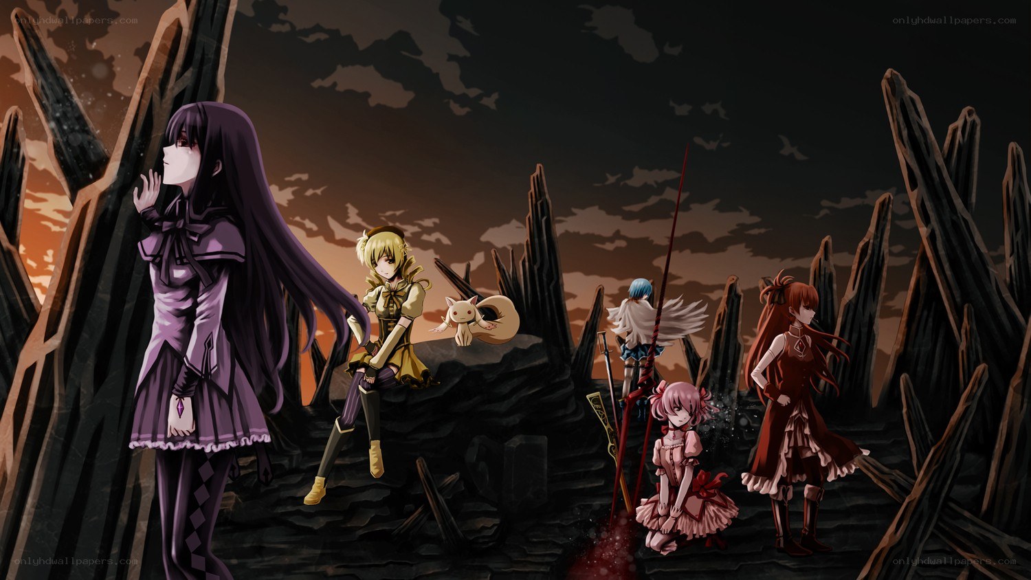 anime characters in a dark landscape
