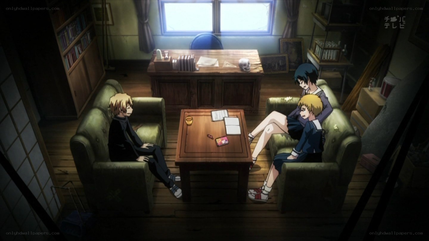 anime characters in a dimly lit room