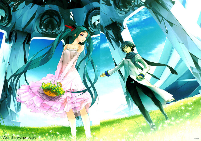 Anime characters in a dreamlike landscape