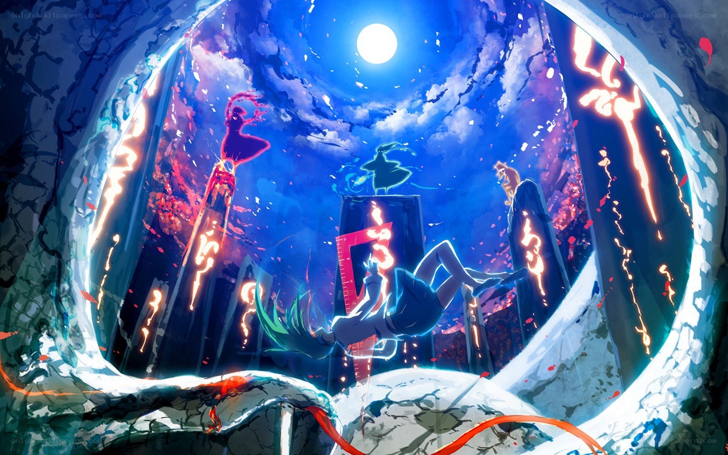 Anime characters in a dreamlike void