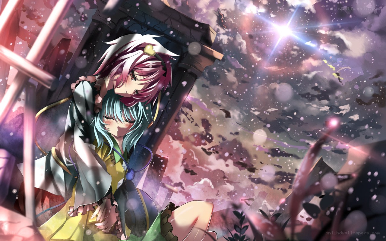 Anime characters in a dreamy scene