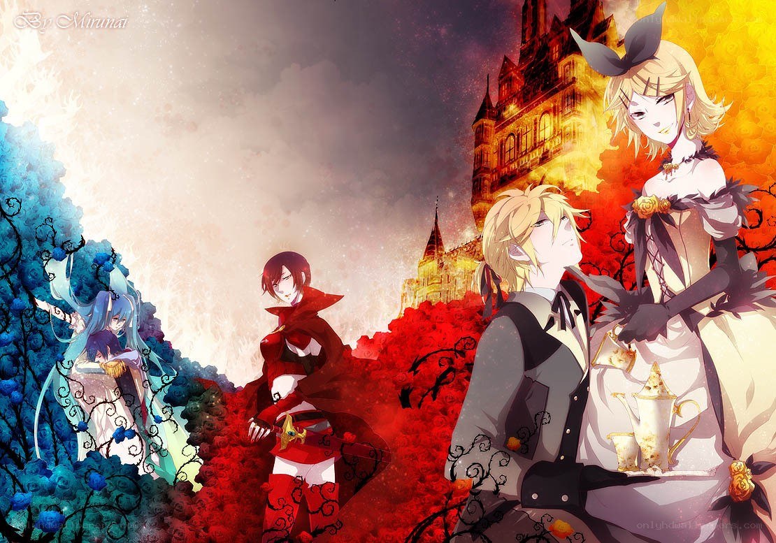 Anime characters in a fantasy garden