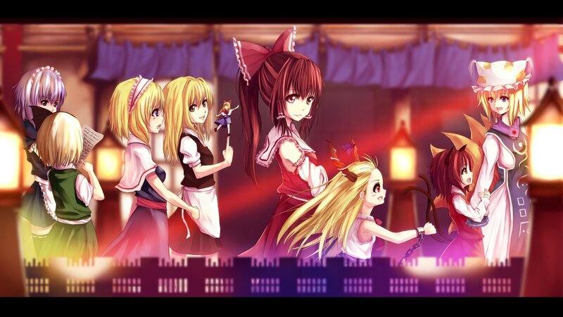 Anime characters in a festival scene
