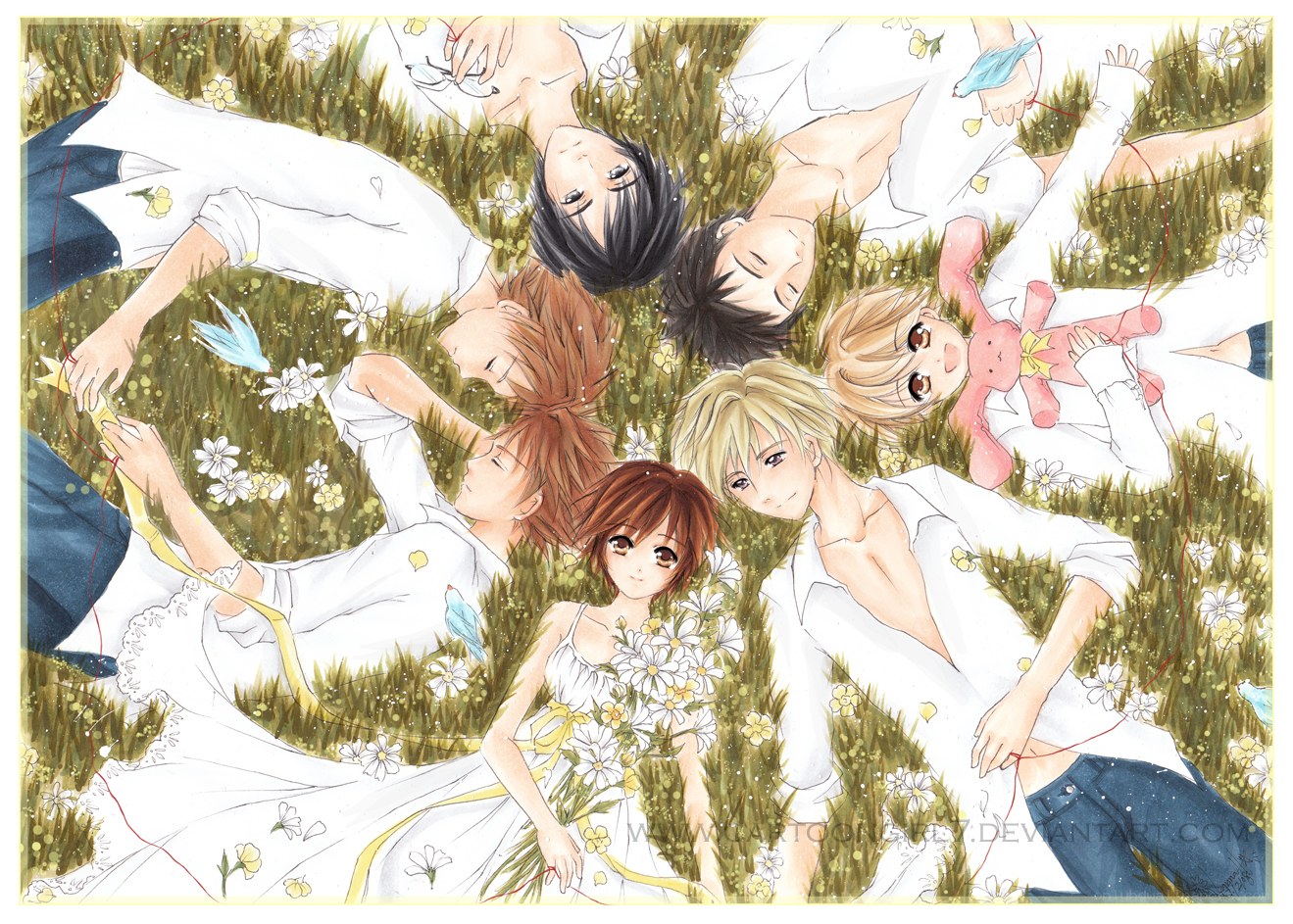 anime characters in a field