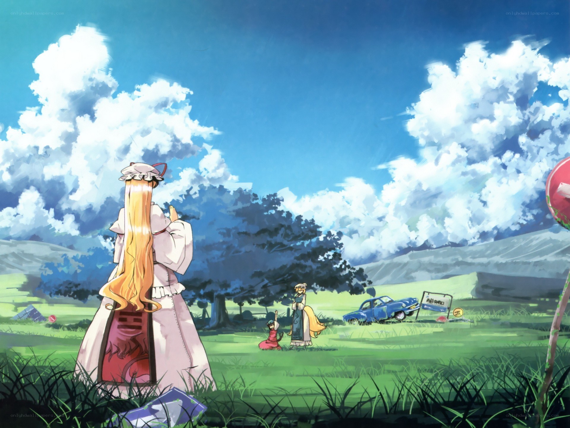 Anime characters in a field
