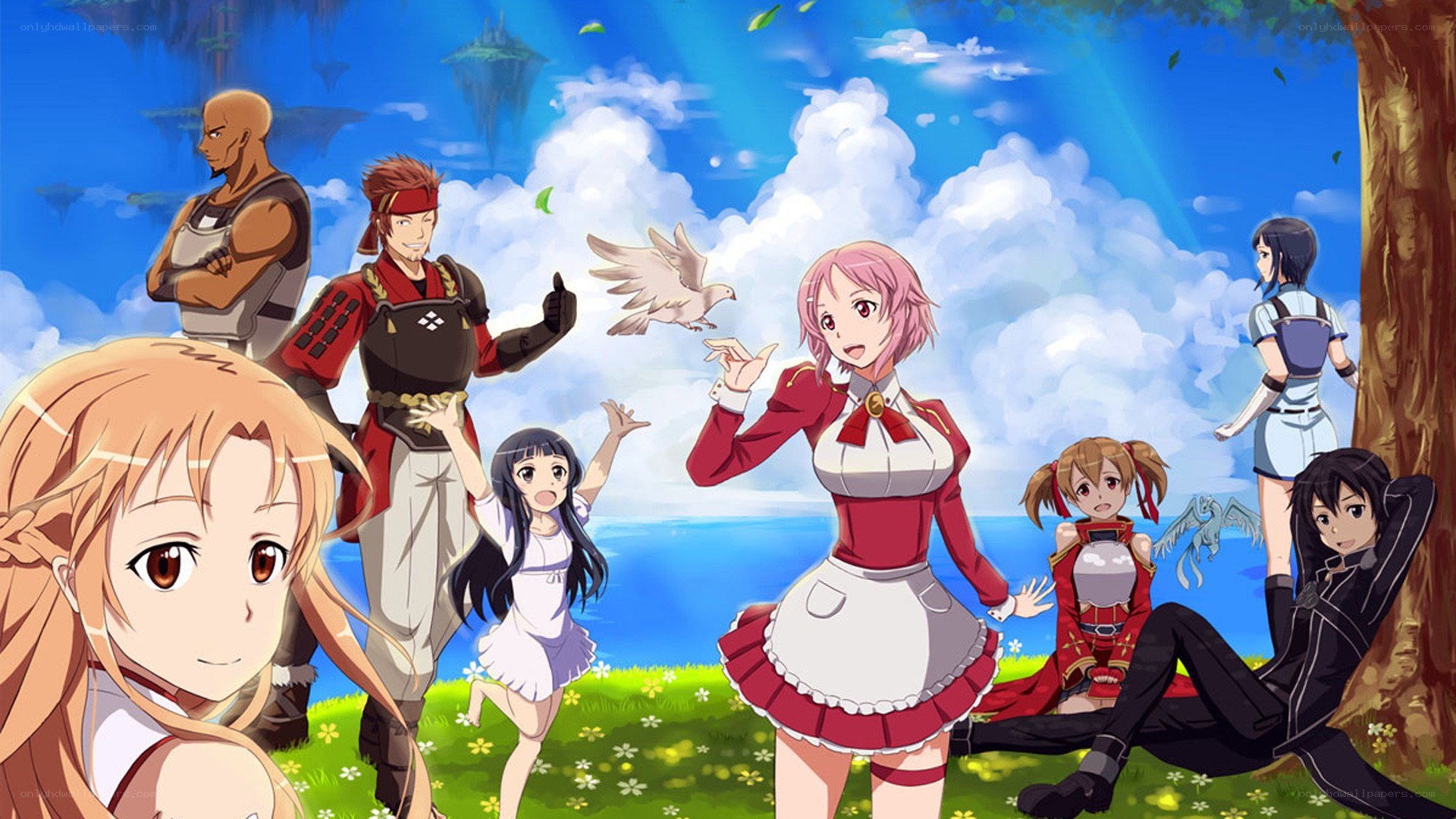 anime characters in a field