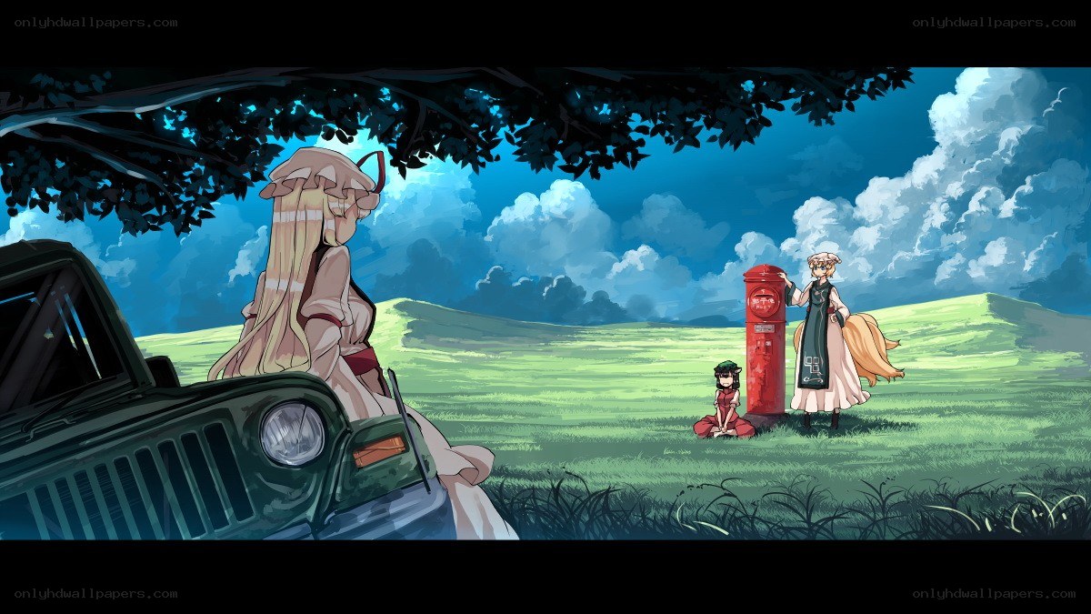 Anime characters in a field