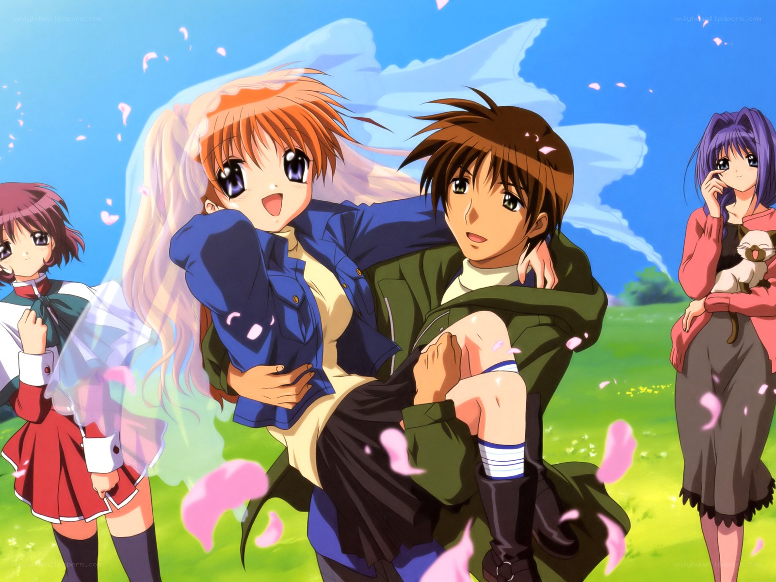 Anime characters in a field