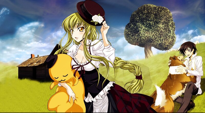 Anime characters in a field