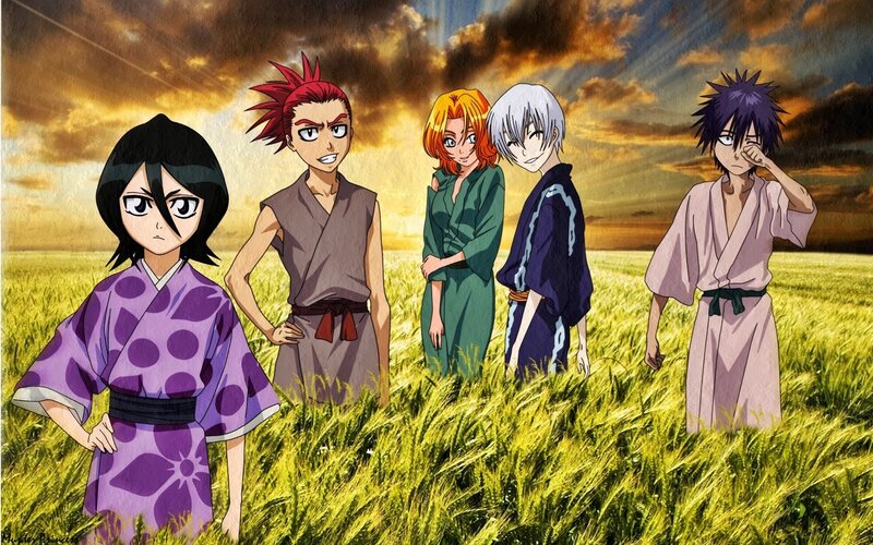 anime characters in a field