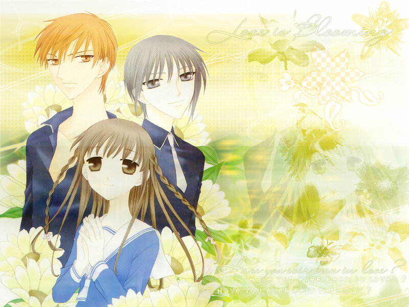 Anime characters in a floral scene