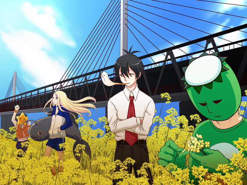 Anime characters in a flower field