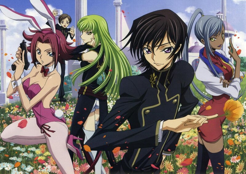 Anime characters in a flower field