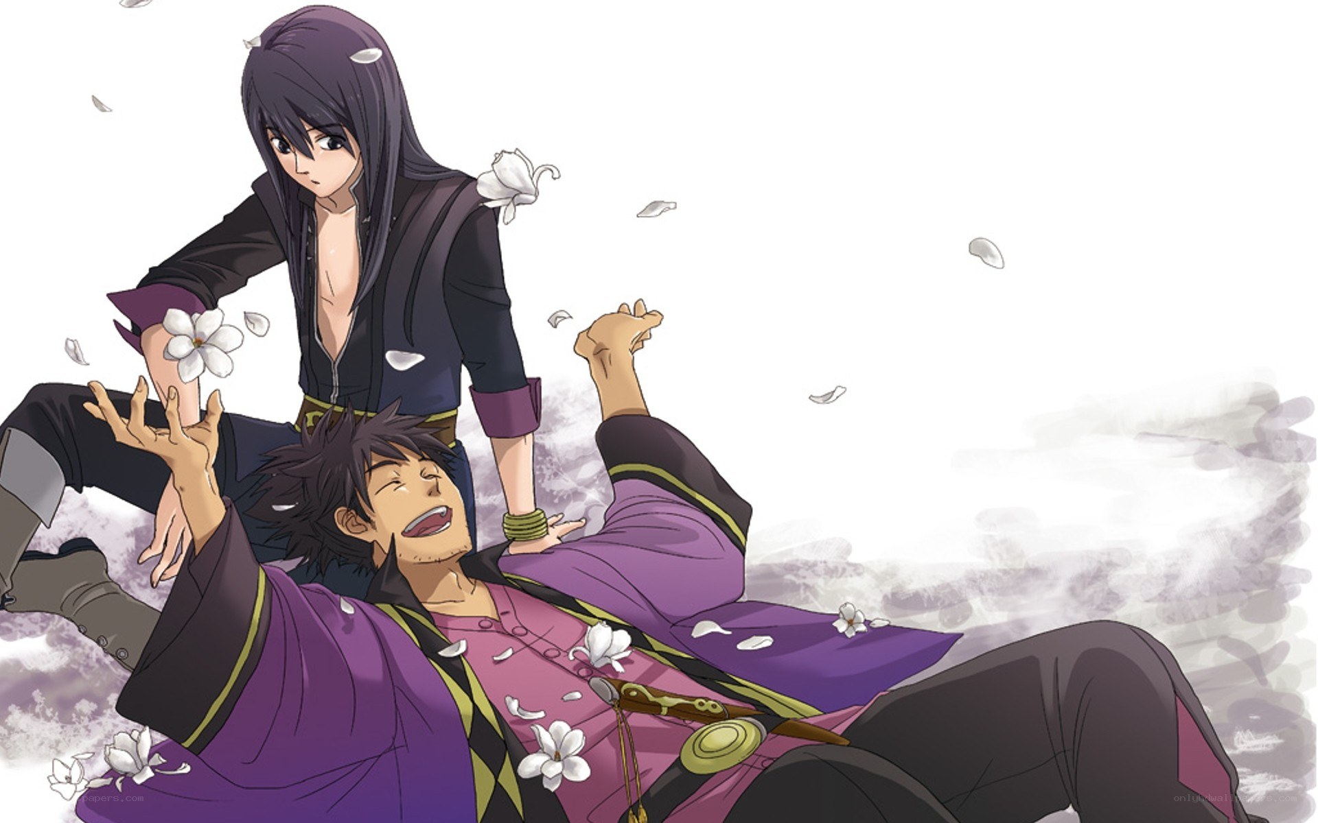 Anime characters in a flower-filled scene