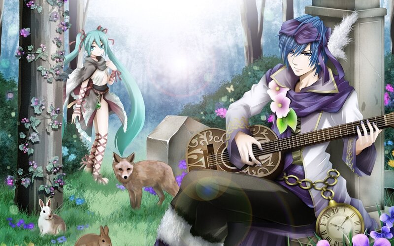 Anime characters in a forest