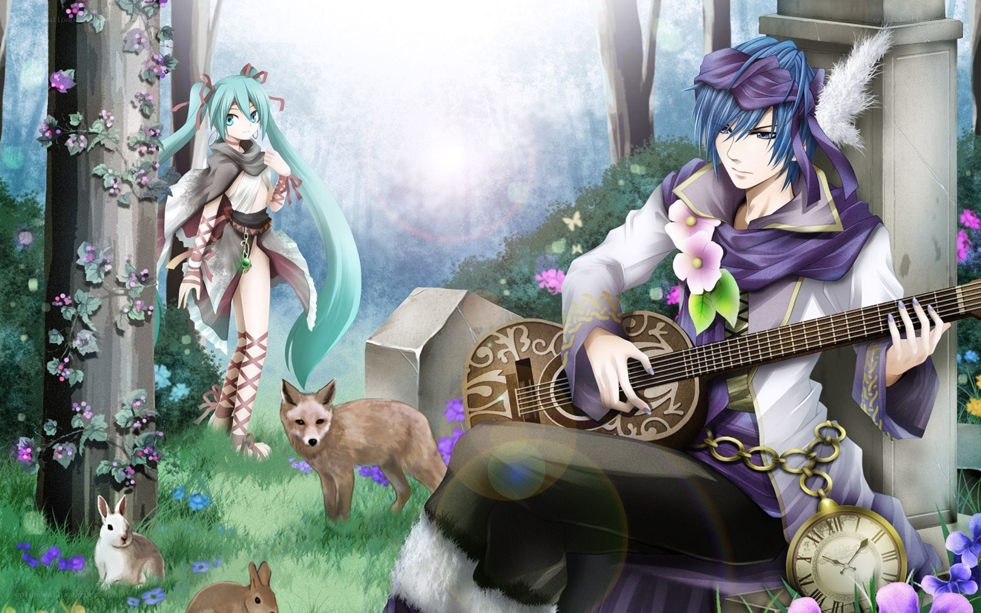 Anime characters in a forest