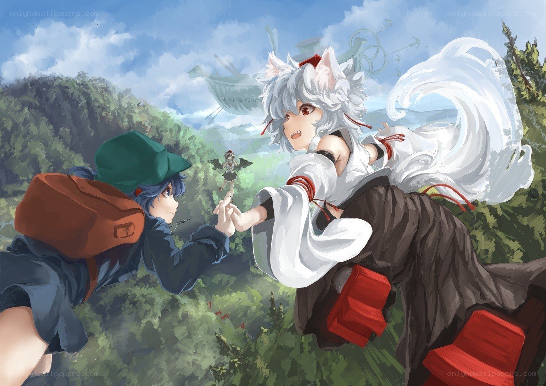 Anime characters in a forest