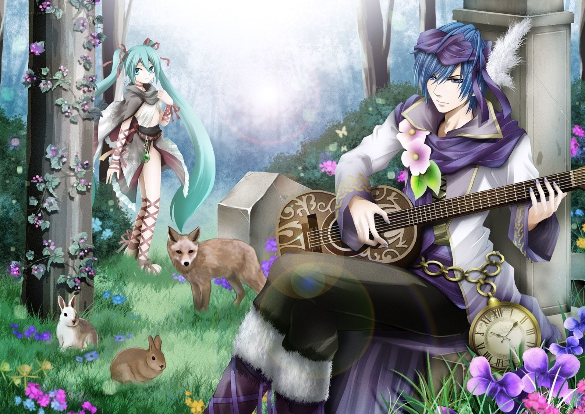 Anime characters in a forest