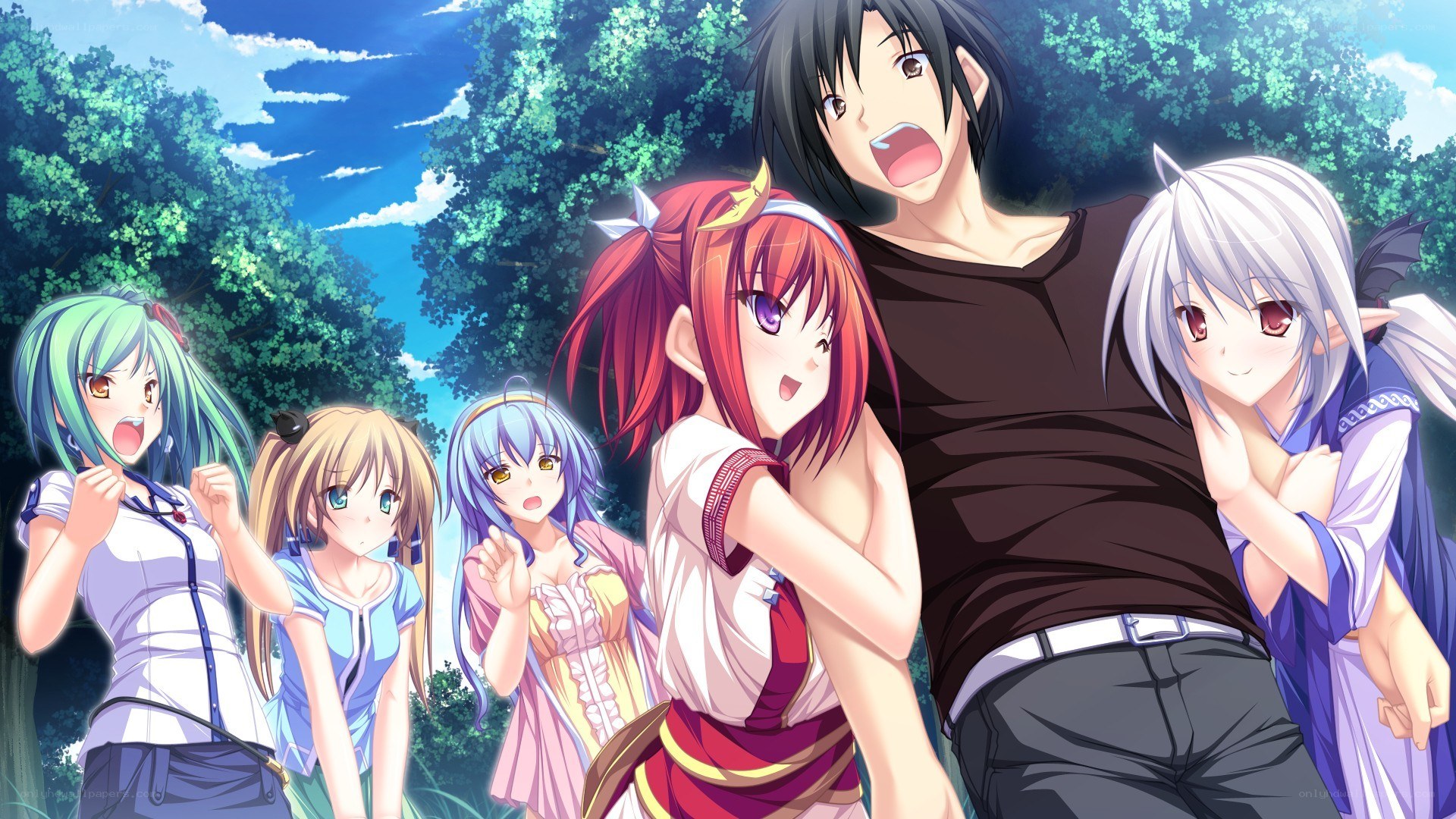 anime characters in a forest