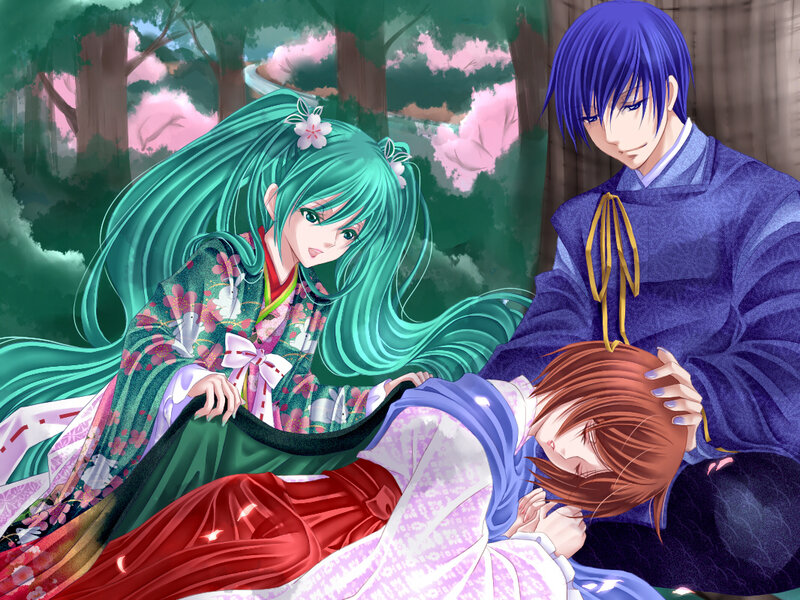 Anime characters in a forest scene