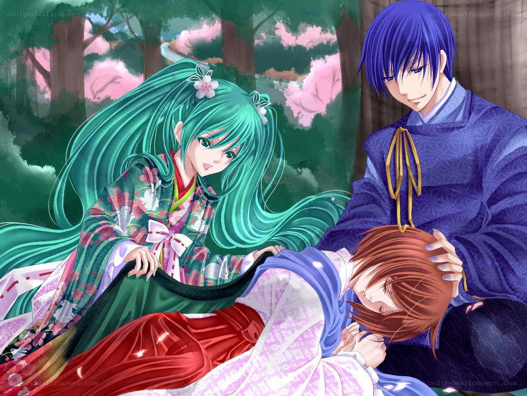 Anime characters in a forest scene