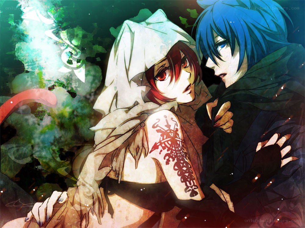 Anime characters in a forest scene