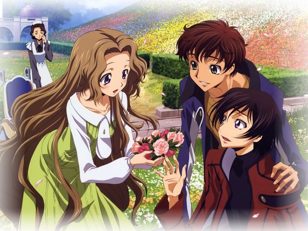 Anime characters in a garden