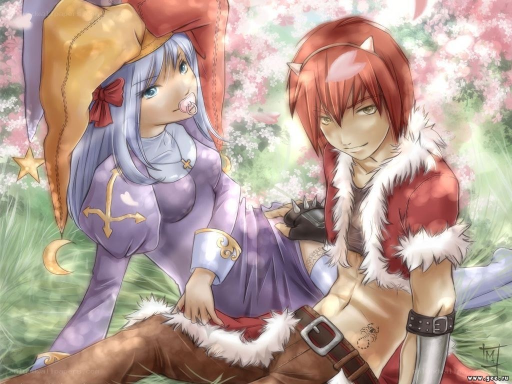 Anime characters in a garden