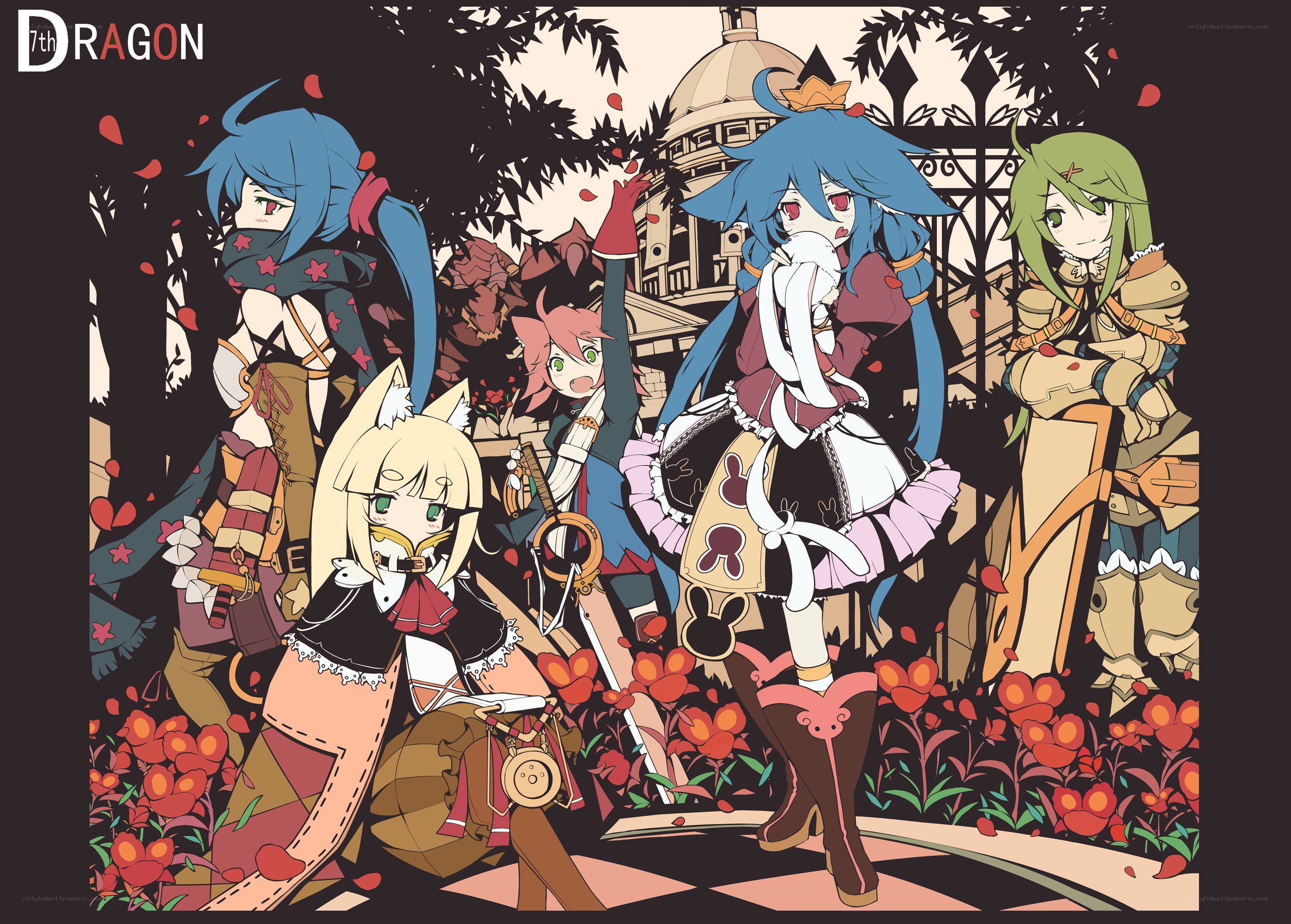 Anime characters in a garden