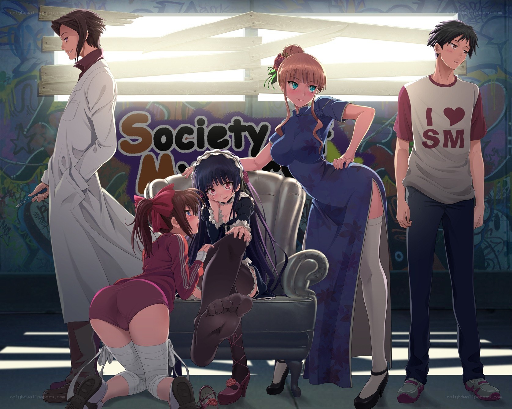 Anime characters in a graffiti room