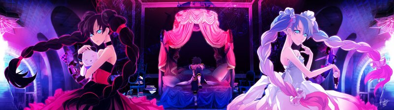 anime characters in a grand hall